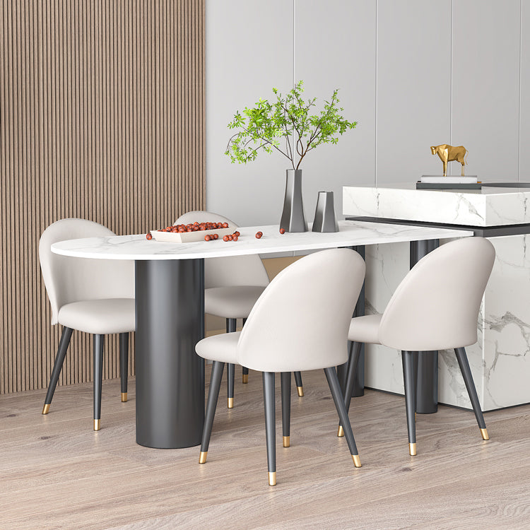 Metal Contemporary Free Form Dining Table Sintered Stone Table with Black Legs