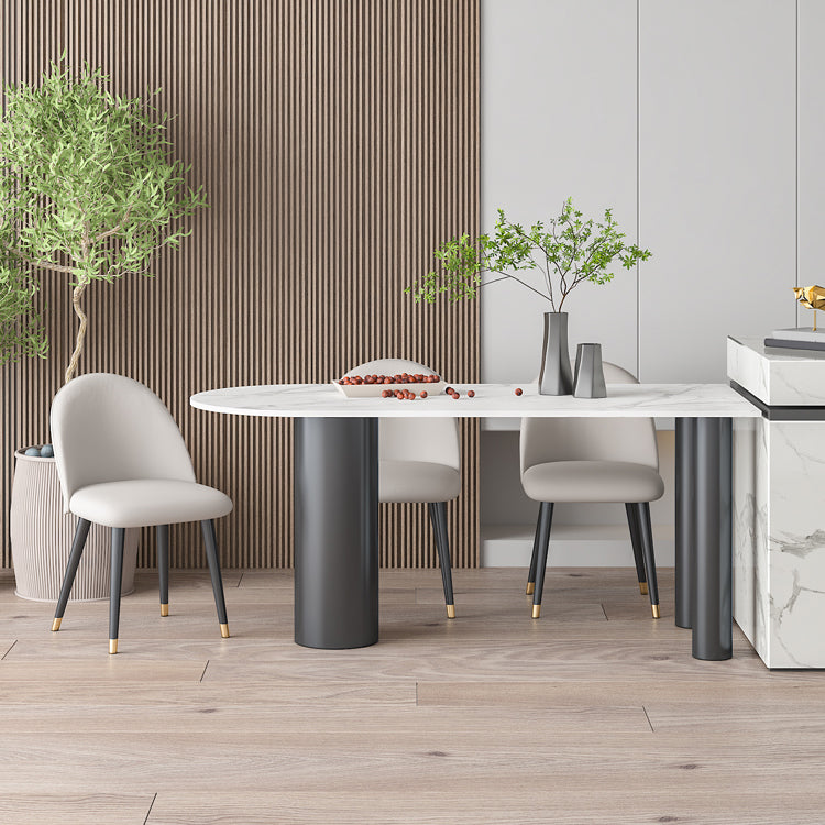 Metal Contemporary Free Form Dining Table Sintered Stone Table with Black Legs