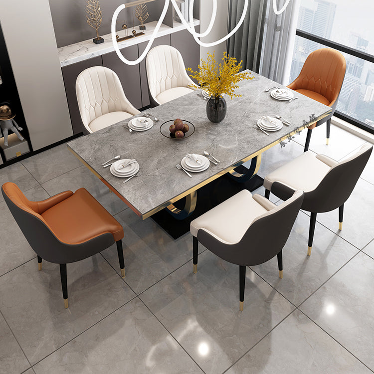 Table de salle à manger rectangulaire de luxe traditionnelle, table de dîner en pierre avec base à tréteaux