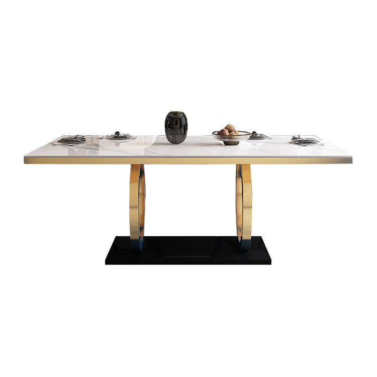 Table de salle à manger rectangulaire de luxe traditionnelle, table de dîner en pierre avec base à tréteaux