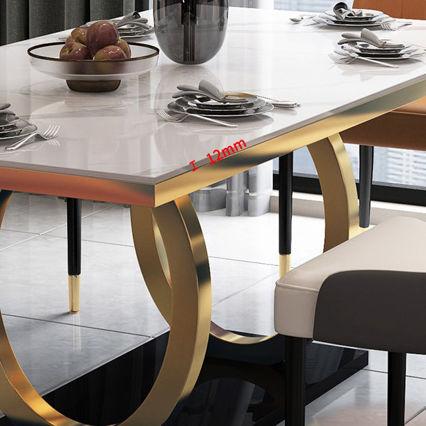 Table de salle à manger rectangulaire de luxe traditionnelle, table de dîner en pierre avec base à tréteaux