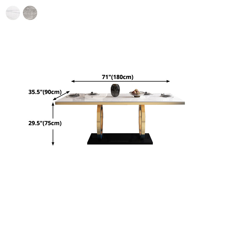 Table de salle à manger rectangulaire de luxe traditionnelle, table de dîner en pierre avec base à tréteaux