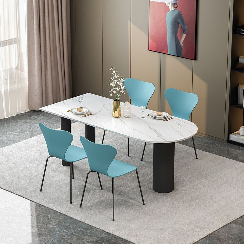 Free Form White Tone Dining Table Contemporary Sintered Stone Table with 3 Legs