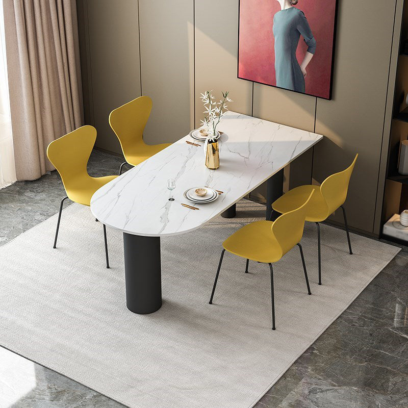Free Form White Tone Dining Table Contemporary Sintered Stone Table with 3 Legs