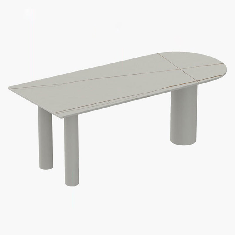 Free Form White Tone Dining Table Contemporary Sintered Stone Table with 3 Legs