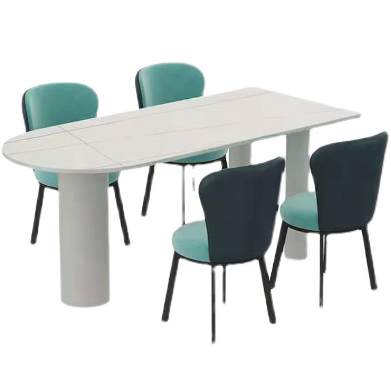 Free Form White Tone Dining Table Contemporary Sintered Stone Table with 3 Legs