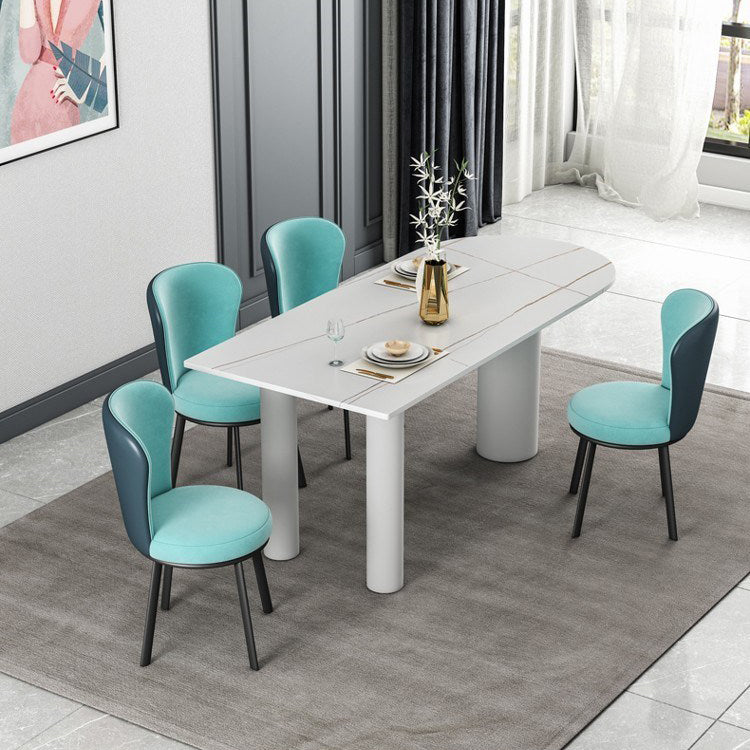 Free Form White Tone Dining Table Contemporary Sintered Stone Table with 3 Legs