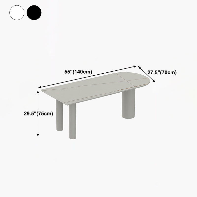 Free Form White Tone Dining Table Contemporary Sintered Stone Table with 3 Legs