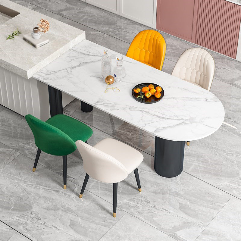 Mesa de comedor Simplicity de 3 patas en tono blanco de piedra sinterizada para comedor