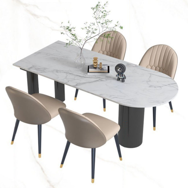 Mesa de comedor Simplicity de 3 patas en tono blanco de piedra sinterizada para comedor