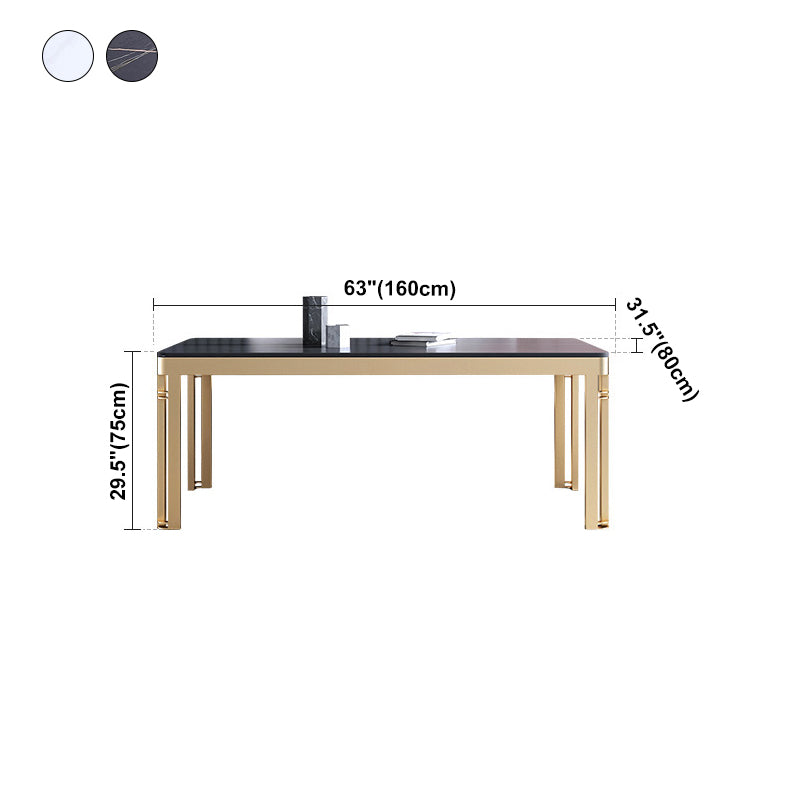 Traditionele luxe eettafel rechthoek gesinterde steen 4 poten tafel met gouden frame
