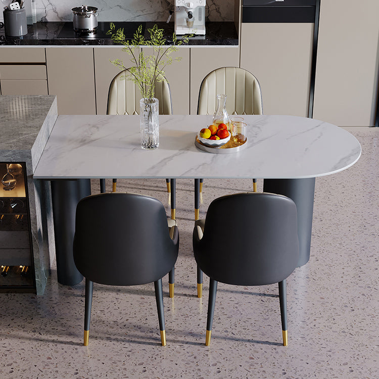 Modern Style Dining Table Sintered Stone Dining Table with Black Frame for Kitchen