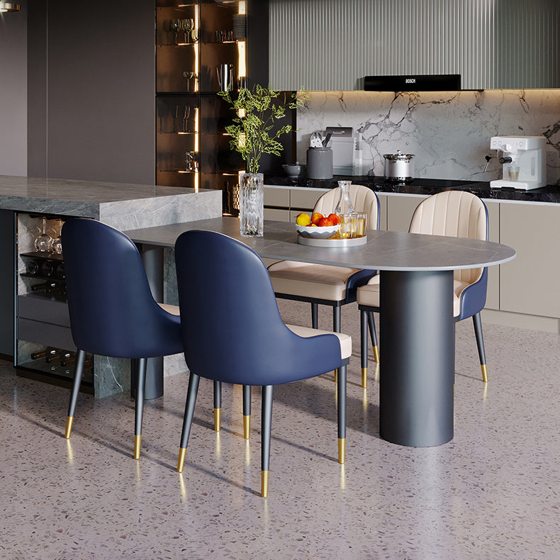 Modern Style Dining Table Sintered Stone Dining Table with Black Frame for Kitchen