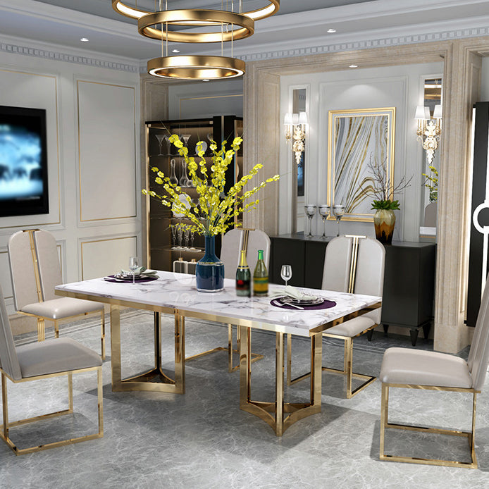 Traditional Luxury Dining Table Rectangle Double Pedestal Table with Gold Frame