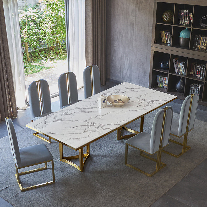 Traditional Luxury Dining Table Rectangle Double Pedestal Table with Gold Frame