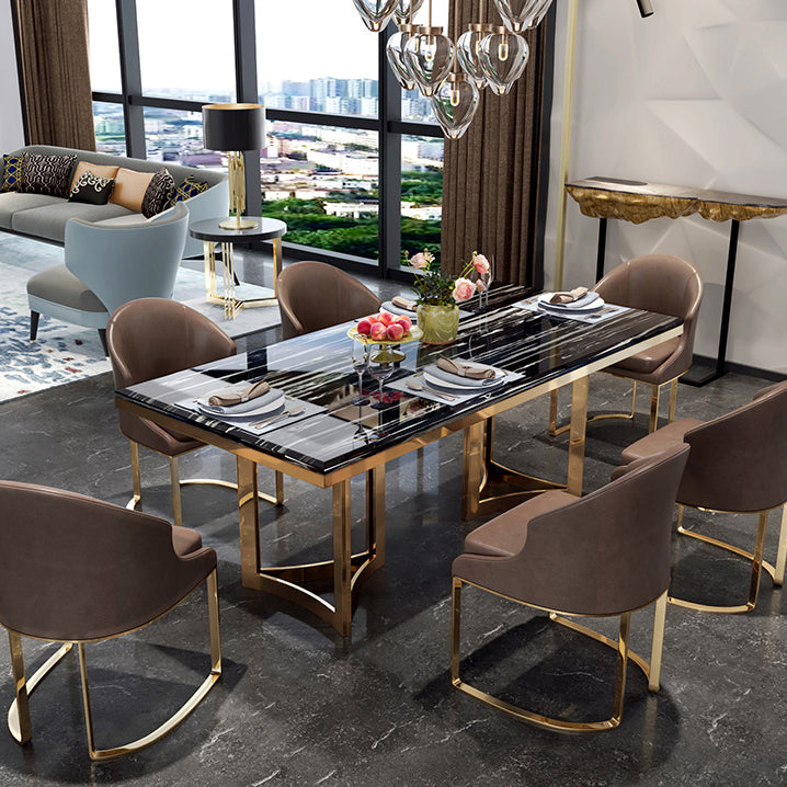 Traditional Luxury Dining Table Rectangle Double Pedestal Table with Gold Frame
