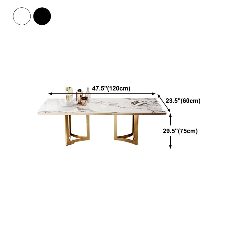 Traditional Luxury Dining Table Rectangle Double Pedestal Table with Gold Frame