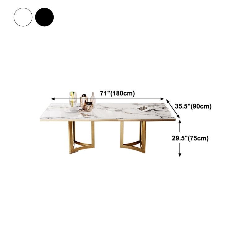 Traditional Luxury Dining Table Rectangle Double Pedestal Table with Gold Frame