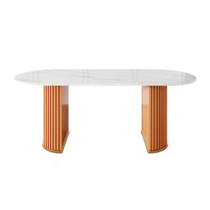 Mesa de comedor de lujo de doble pedestal oval