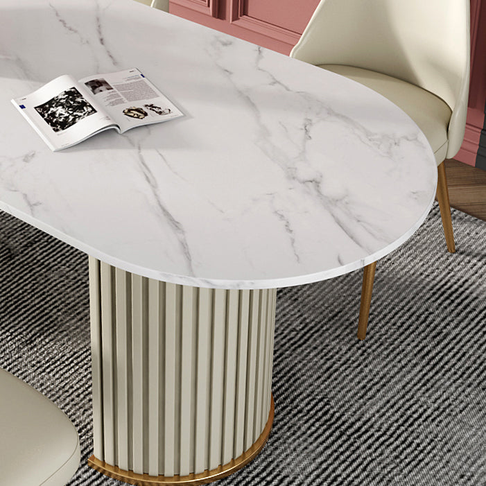 Mesa de comedor de lujo de doble pedestal oval