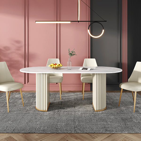 Mesa de comedor de lujo de doble pedestal oval