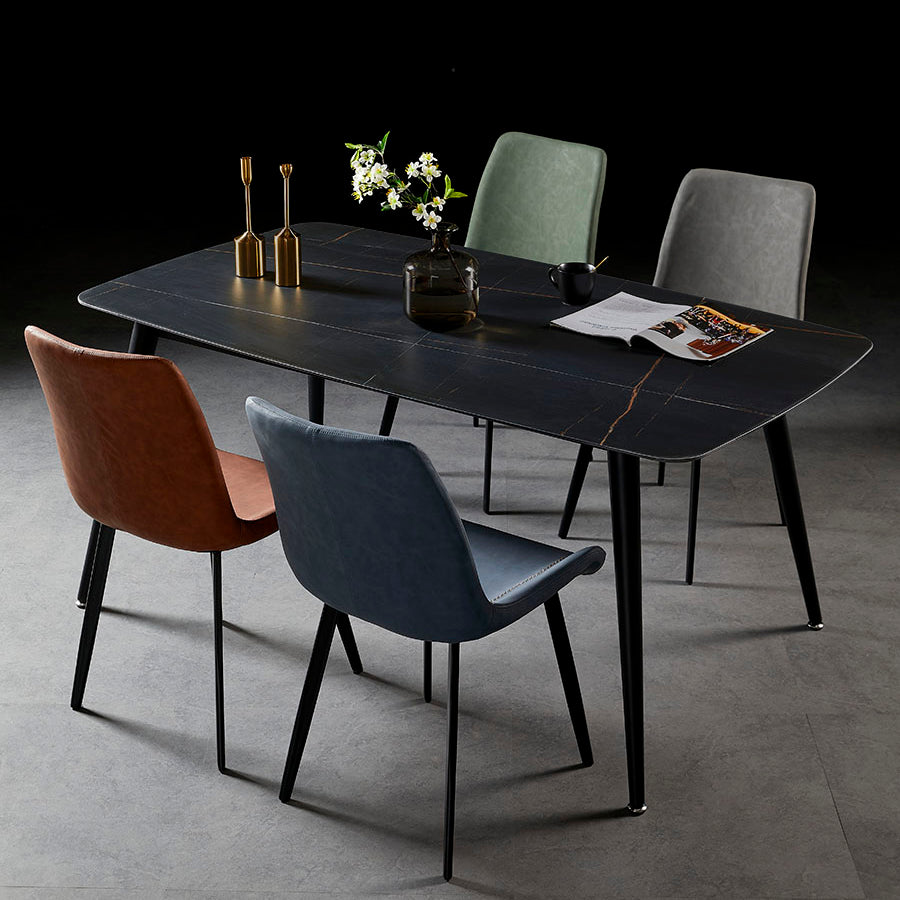 Silla lateral de comedor con respaldo sólido de diseño industrial, brazo de cuero, silla lateral de comedor