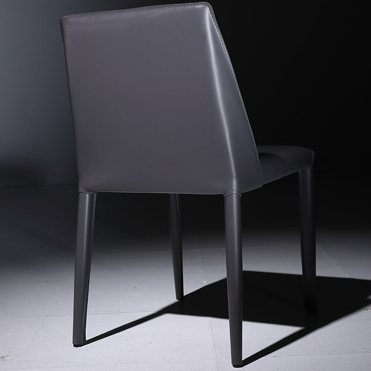 Silla de comedor de cuero moderna, silla lateral de metal sin brazos para uso doméstico