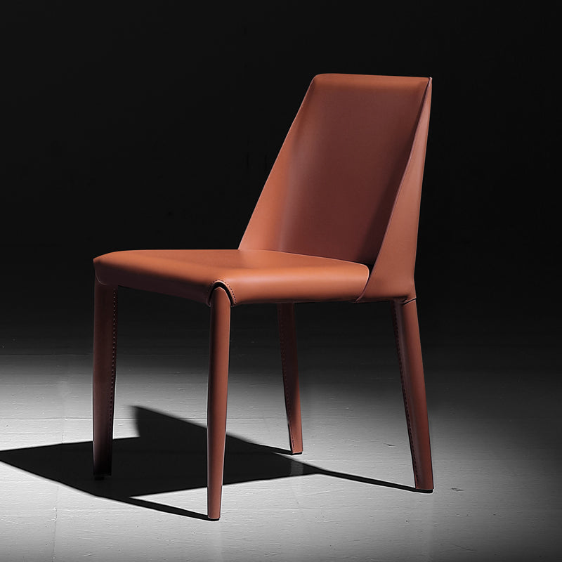 Silla de comedor de cuero moderna, silla lateral de metal sin brazos para uso doméstico