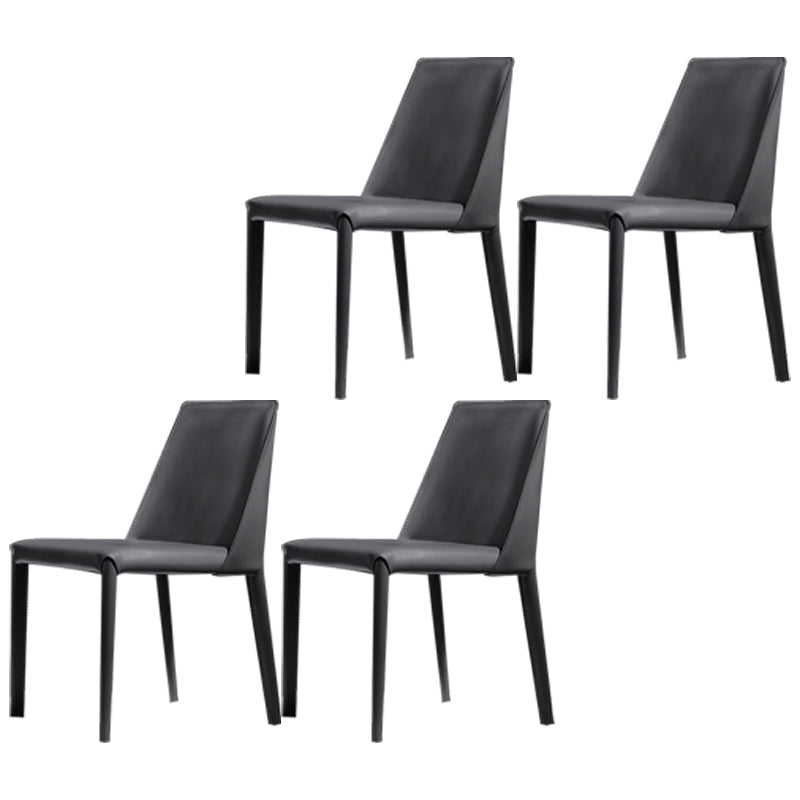 Silla de comedor de cuero moderna, silla lateral de metal sin brazos para uso doméstico