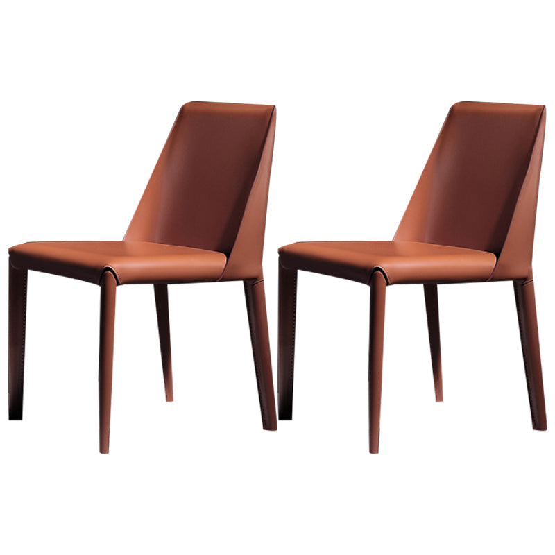 Silla de comedor de cuero moderna, silla lateral de metal sin brazos para uso doméstico