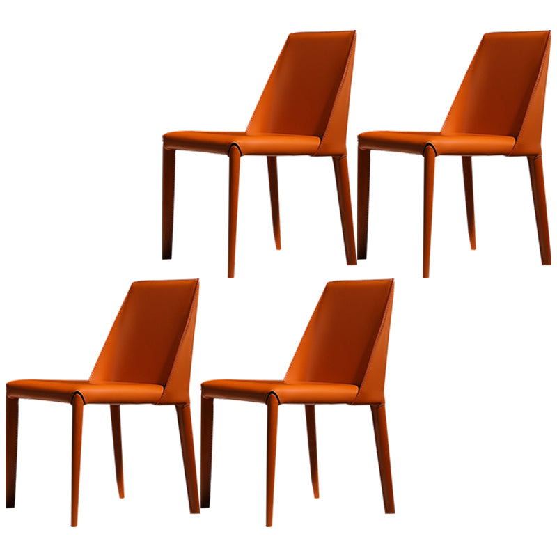 Silla de comedor de cuero moderna, silla lateral de metal sin brazos para uso doméstico