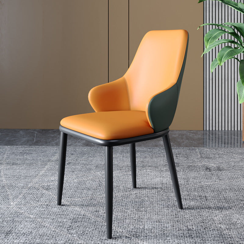 Modern Dining Room Chairs Matte Finish Leather Curved Parsons Arm Chair