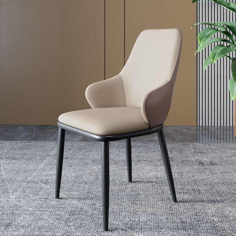 Modern Dining Room Chairs Matte Finish Leather Curved Parsons Arm Chair