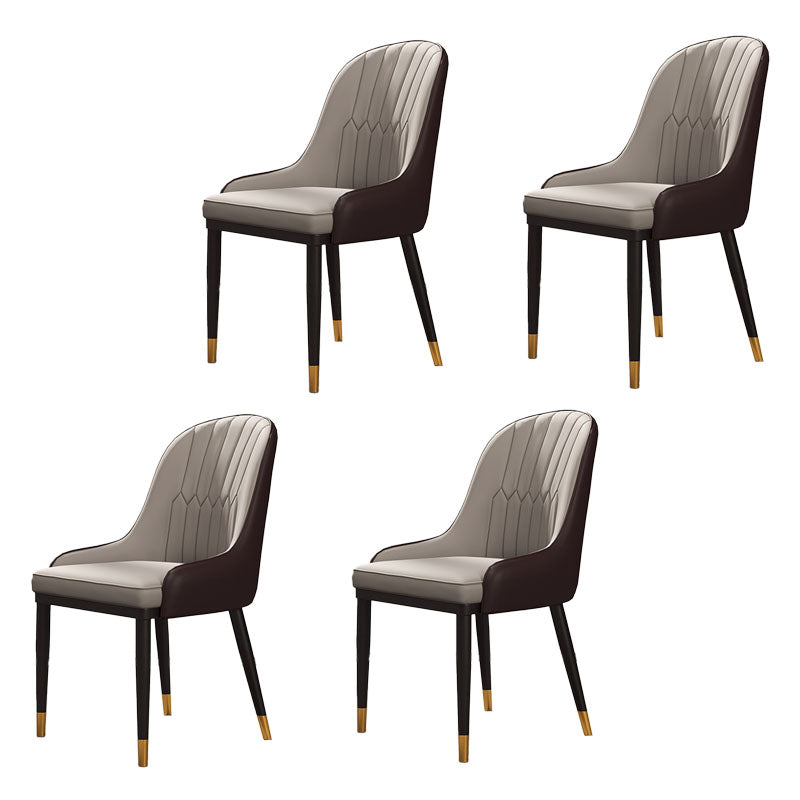 Silla auxiliar de comedor de cuero con respaldo sólido de diseño escandinavo