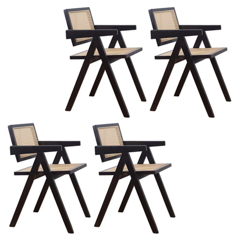 Silla de comedor contemporánea con respaldo abierto de madera maciza con acabado mate