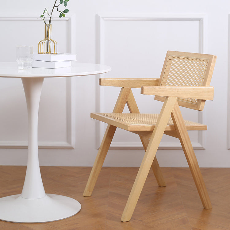 Silla de comedor contemporánea con respaldo abierto de madera maciza con acabado mate