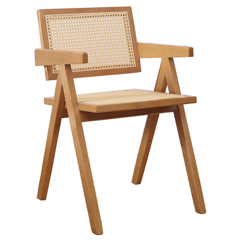 Contemporary Dining Arm Chair Matte Finish Solid Wood Open Back Chair