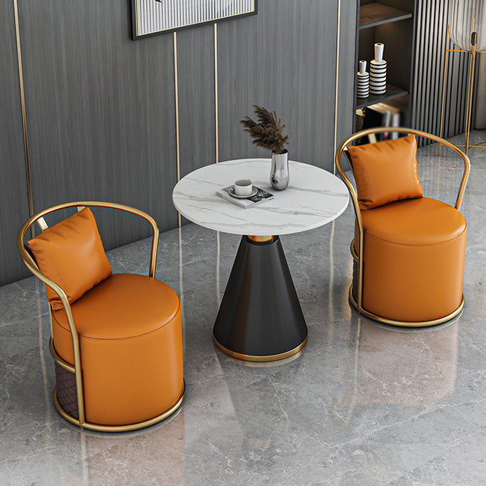 1/3/4 PCS Metal Modern Dining Room Ensemble avec table ronde et jeu de restauration de base de piédestal