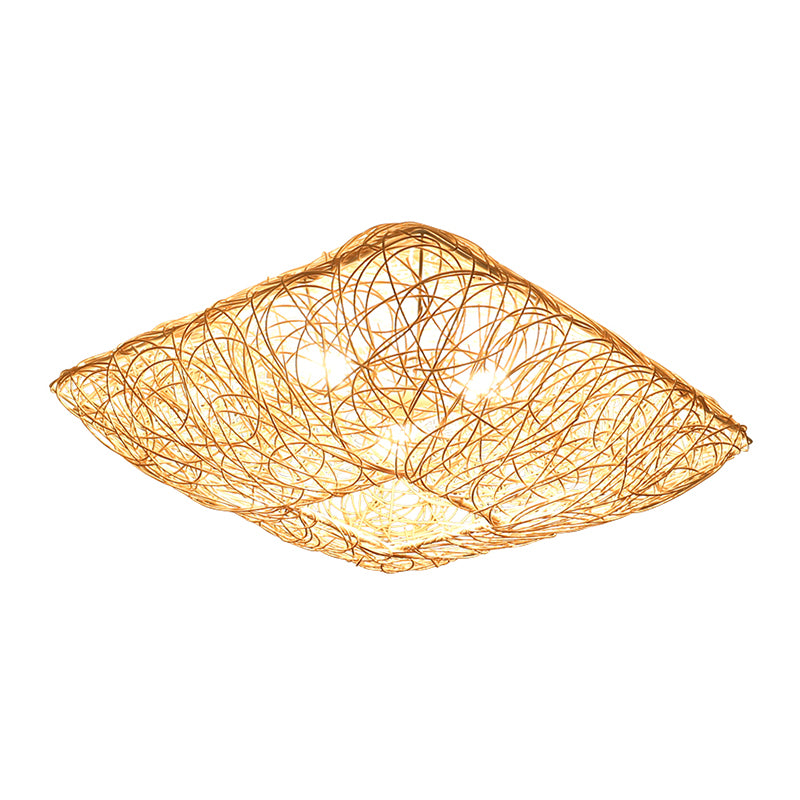 Quadratform Deckenlampe Asiatischer Bambus 3 Lichter Flush Mount für Esszimmer