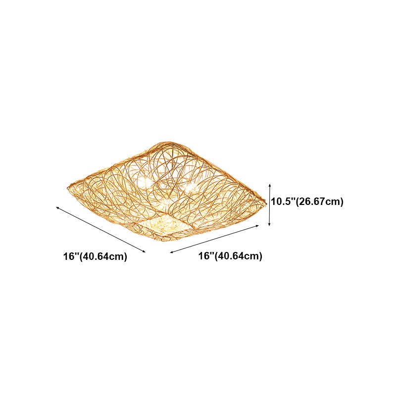 Quadratform Deckenlampe Asiatischer Bambus 3 Lichter Flush Mount für Esszimmer