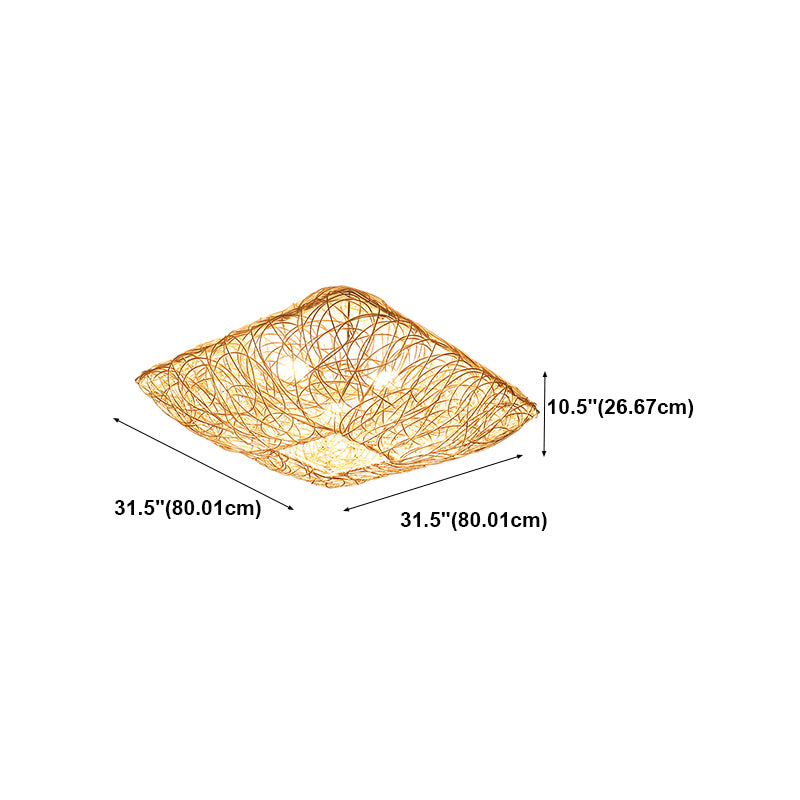 Quadratform Deckenlampe Asiatischer Bambus 3 Lichter Flush Mount für Esszimmer