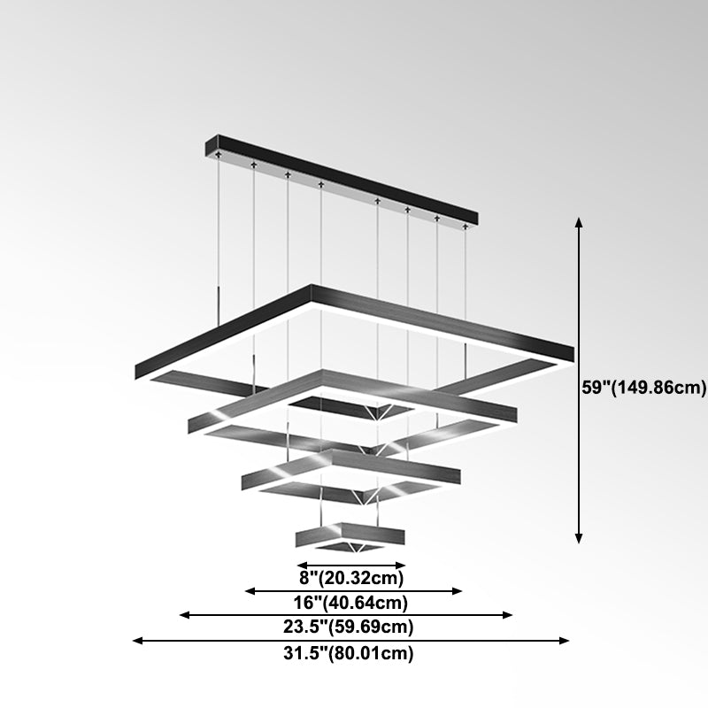 Multi Lights Square Pendant Chandelier Modern Style Metal Hanging Lamps