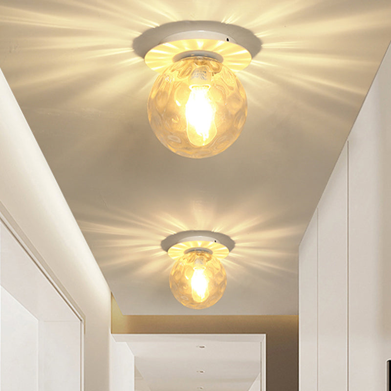Gray/White/Green/Wood Finish Orb Light Fixture Ceiling Nordic 1 Head Close to Ceiling Light with Clear Hammered Glass Shade