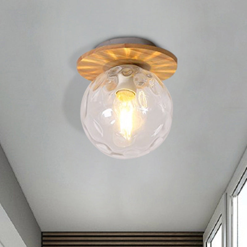 Gray/White/Green/Wood Finish Orb Light Fixture Ceiling Nordic 1 Head Close to Ceiling Light with Clear Hammered Glass Shade