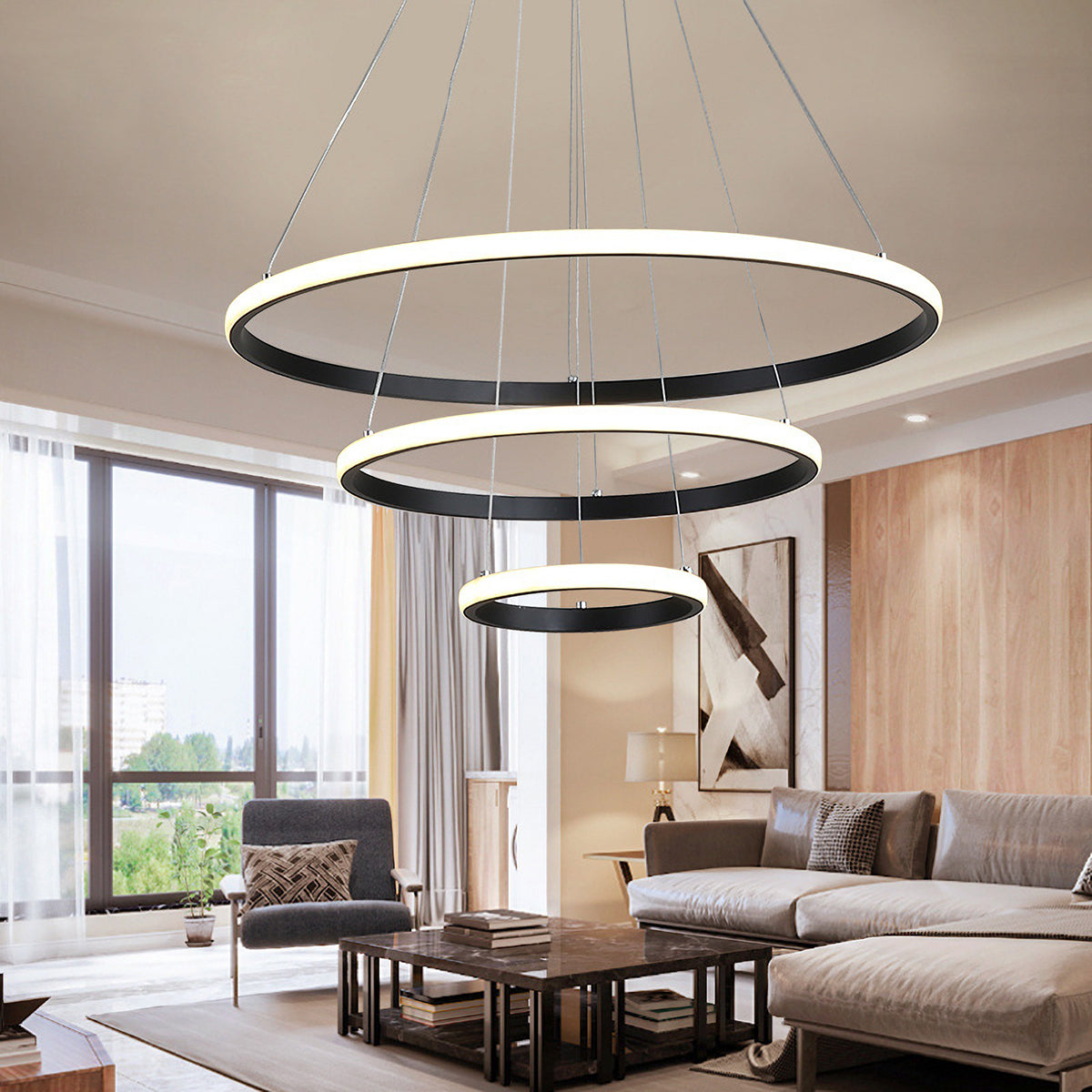 Lineare Metallleuchterleuchten moderner 3-Licht-Kronleuchter-Beleuchtungskörper in Schwarz