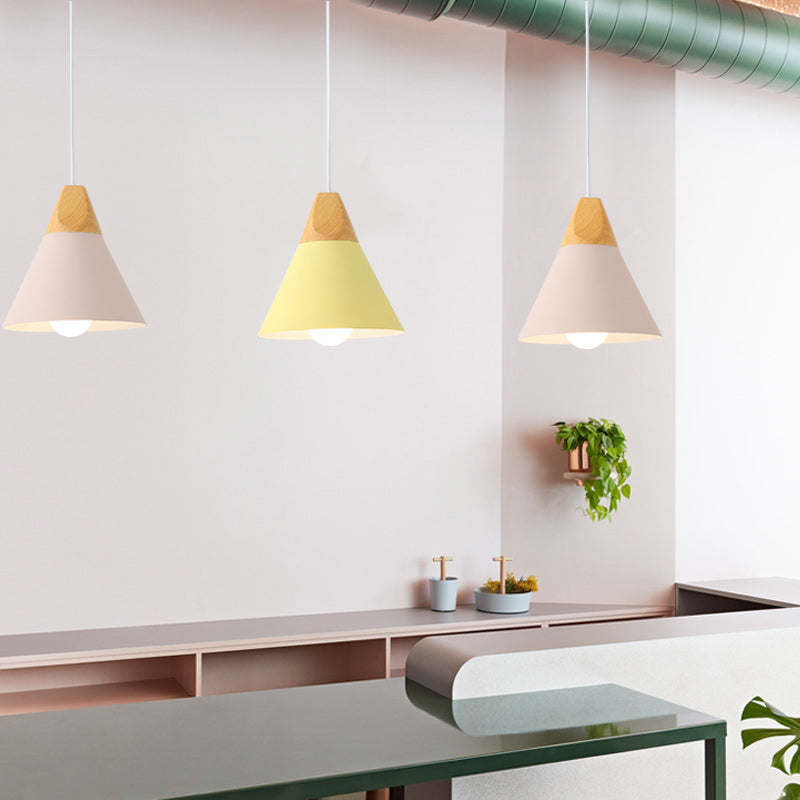 Cone Shape Hanging Lighting Modern Macaron Style Metal 1 Light Hanging Lamp for Restaurant