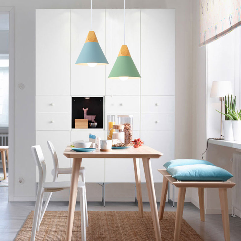 Cone Shape Hanging Lighting Modern Macaron Style Metal 1 Light Hanging Lamp for Restaurant