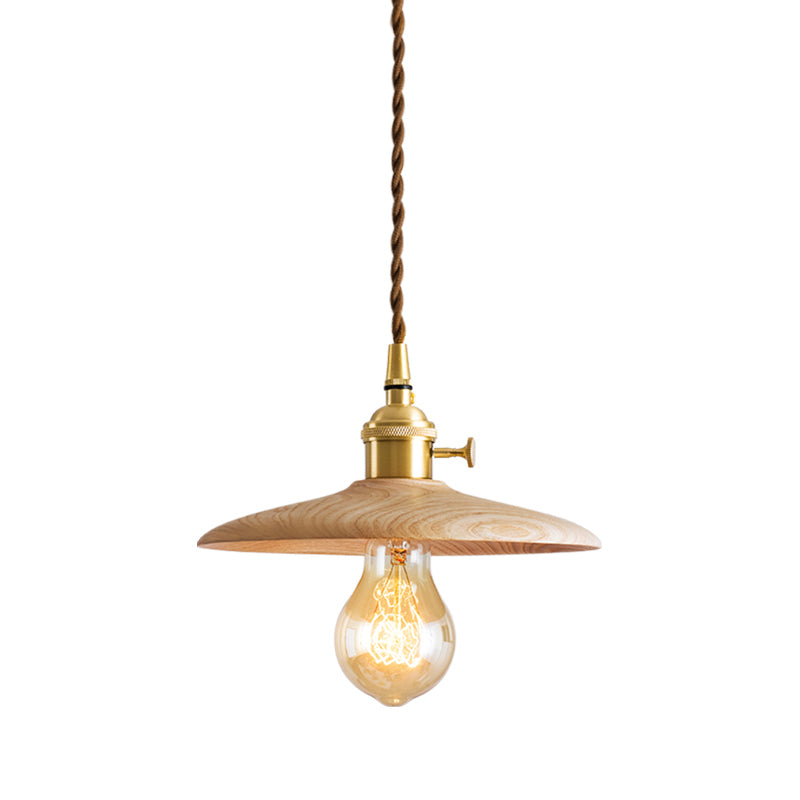 1 Light Pot Cover Hanging Pendant Modern Style Wood Hanging Lighting for Bedroom
