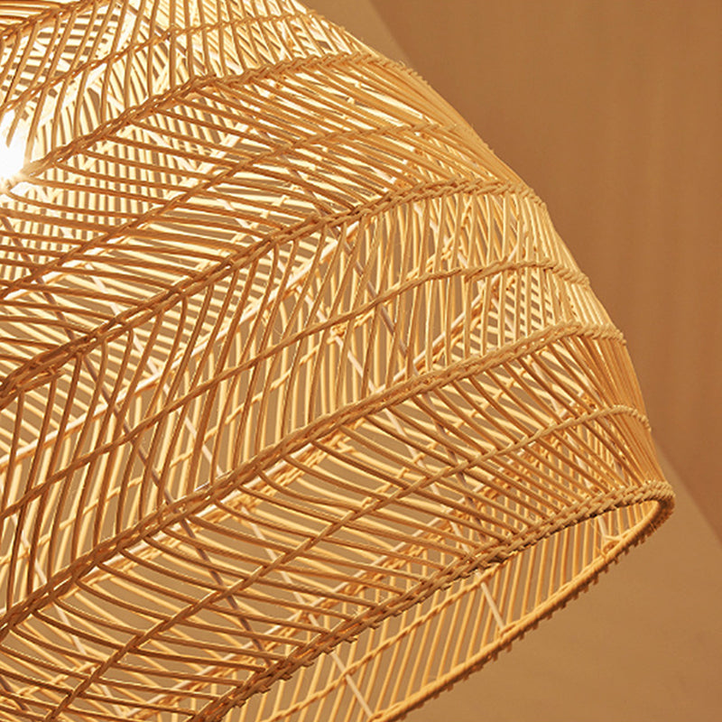 Japanse hangende lampkit 1-licht beige rattan omlaag verlichtingshanger voor studieruimte