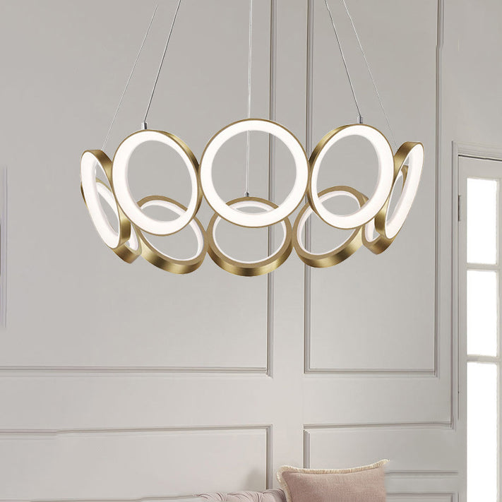 Circles Chandelier Lighting Fixture Modern LED Stainless Steel Hanging Chandelier Lamp